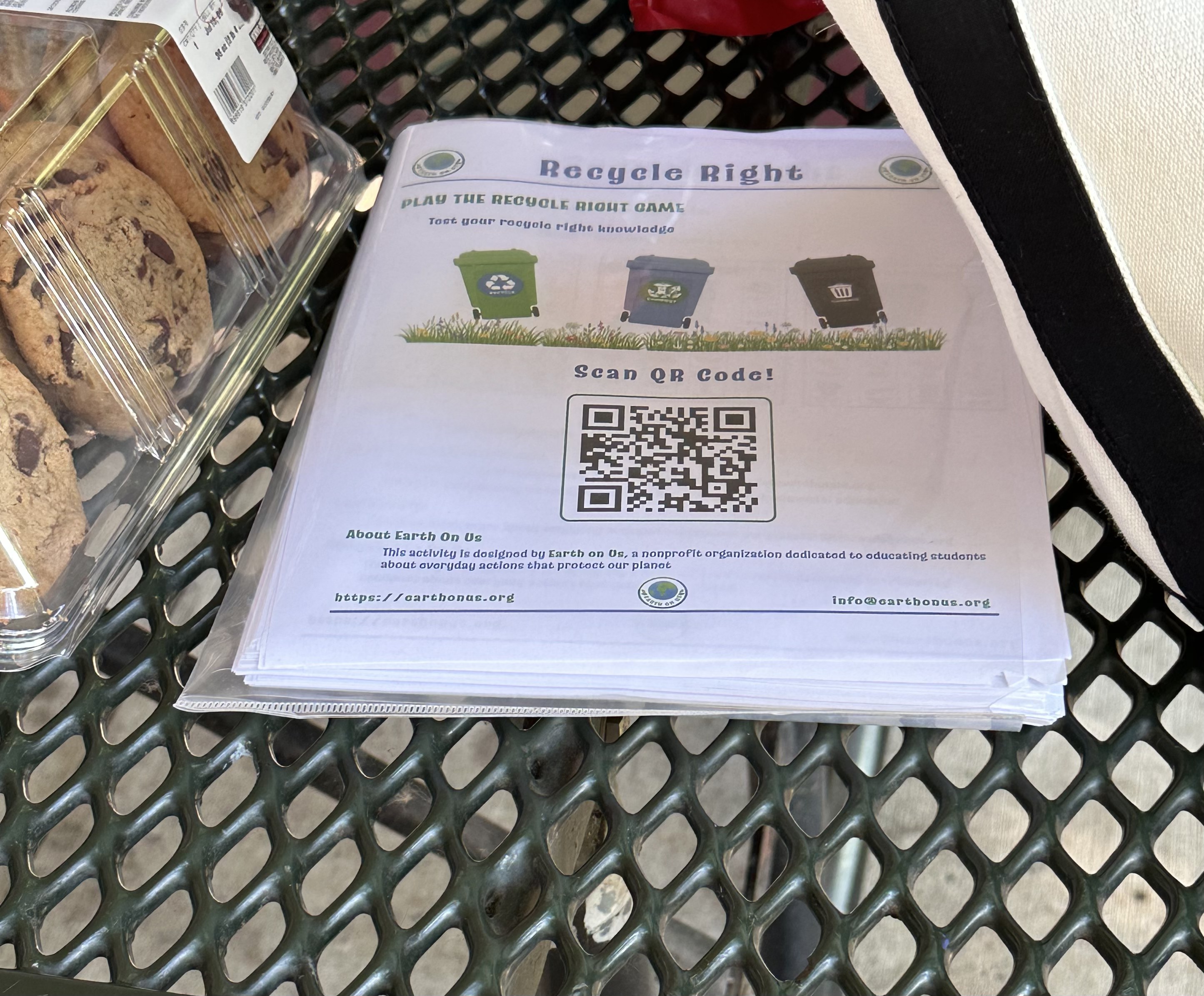Recycle Right handout with a QR code linking to the online Recycle Right Game