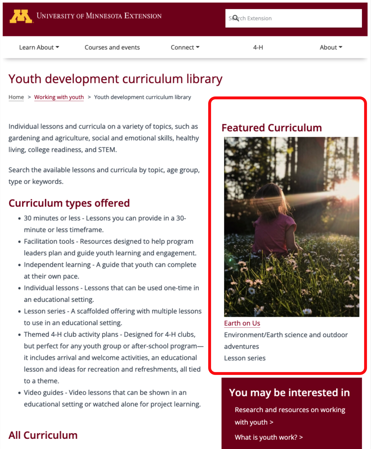 Earth on Us Actions Published in the University of Minnesota Youth Development Curriculum Library